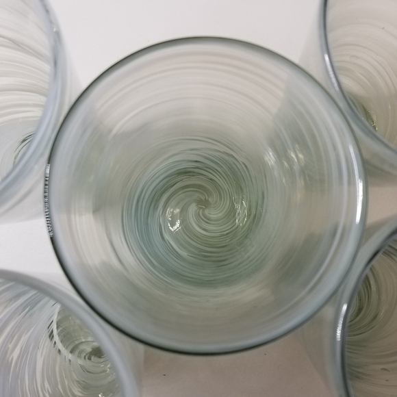 Hand Blown Art Glass White Swirl Tea Water Tumbler 16oz Set of 5 - Picture 6 of 9